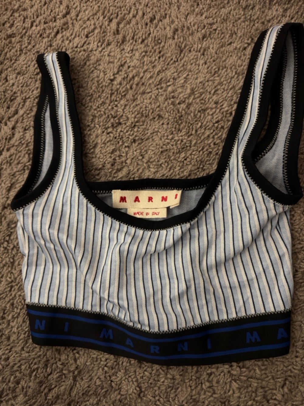Marni Blue and White Striped Cropped Tank Top
